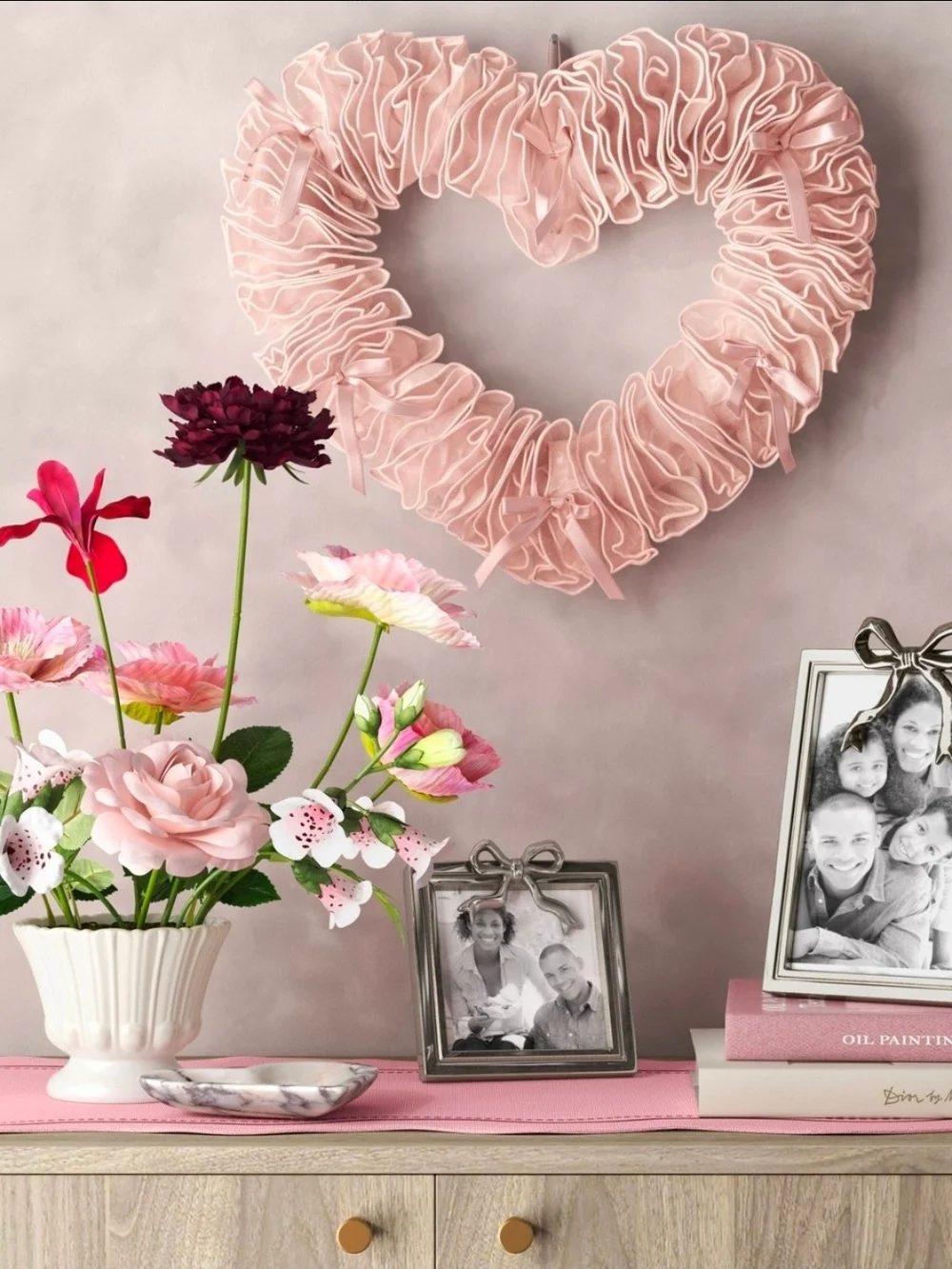 New Valentine's Day Blush Pink Heart Wreath Lace Ribbon, by Threshold 14